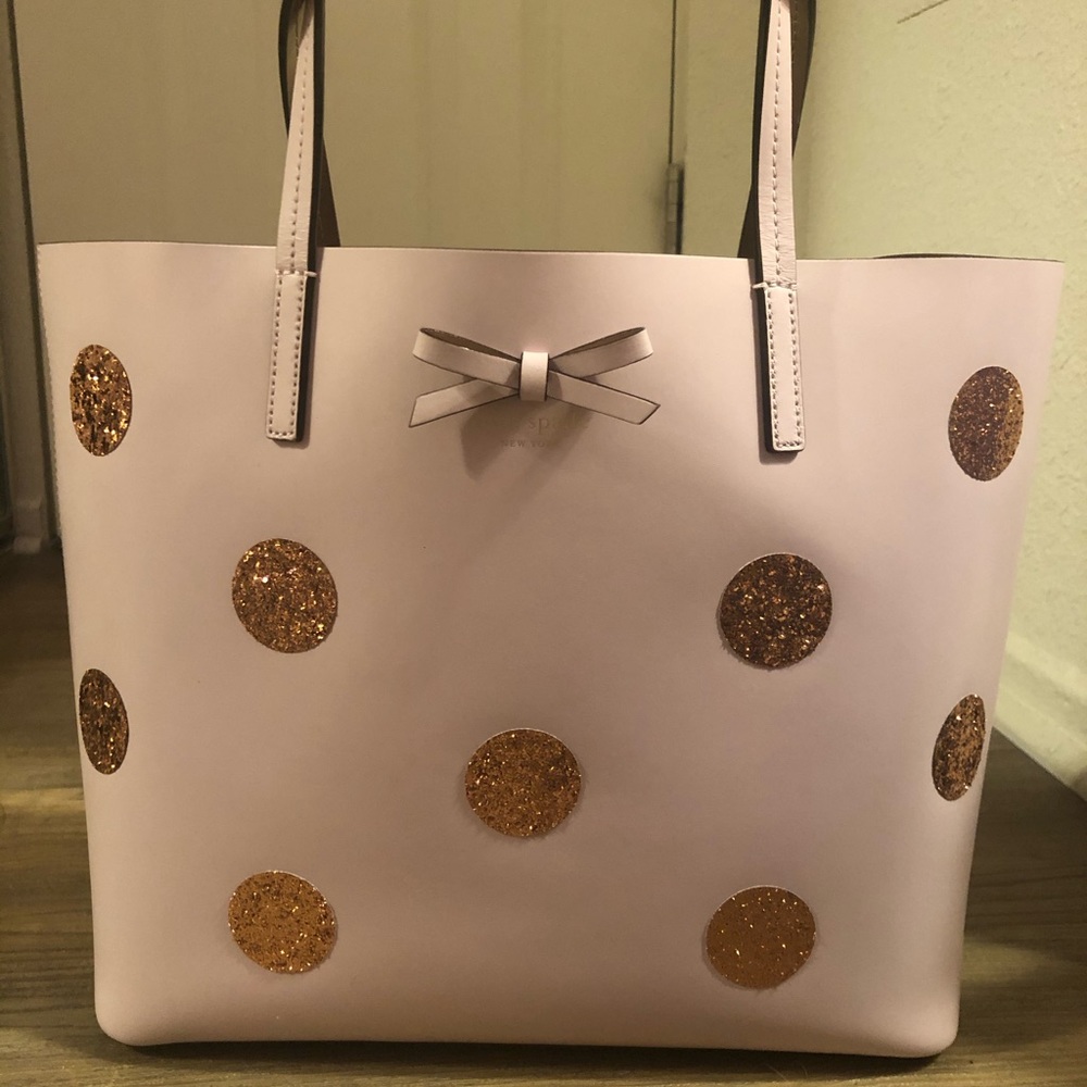 Large Pale Pink & Rose Gold Polka Dot Tote (discontinued)